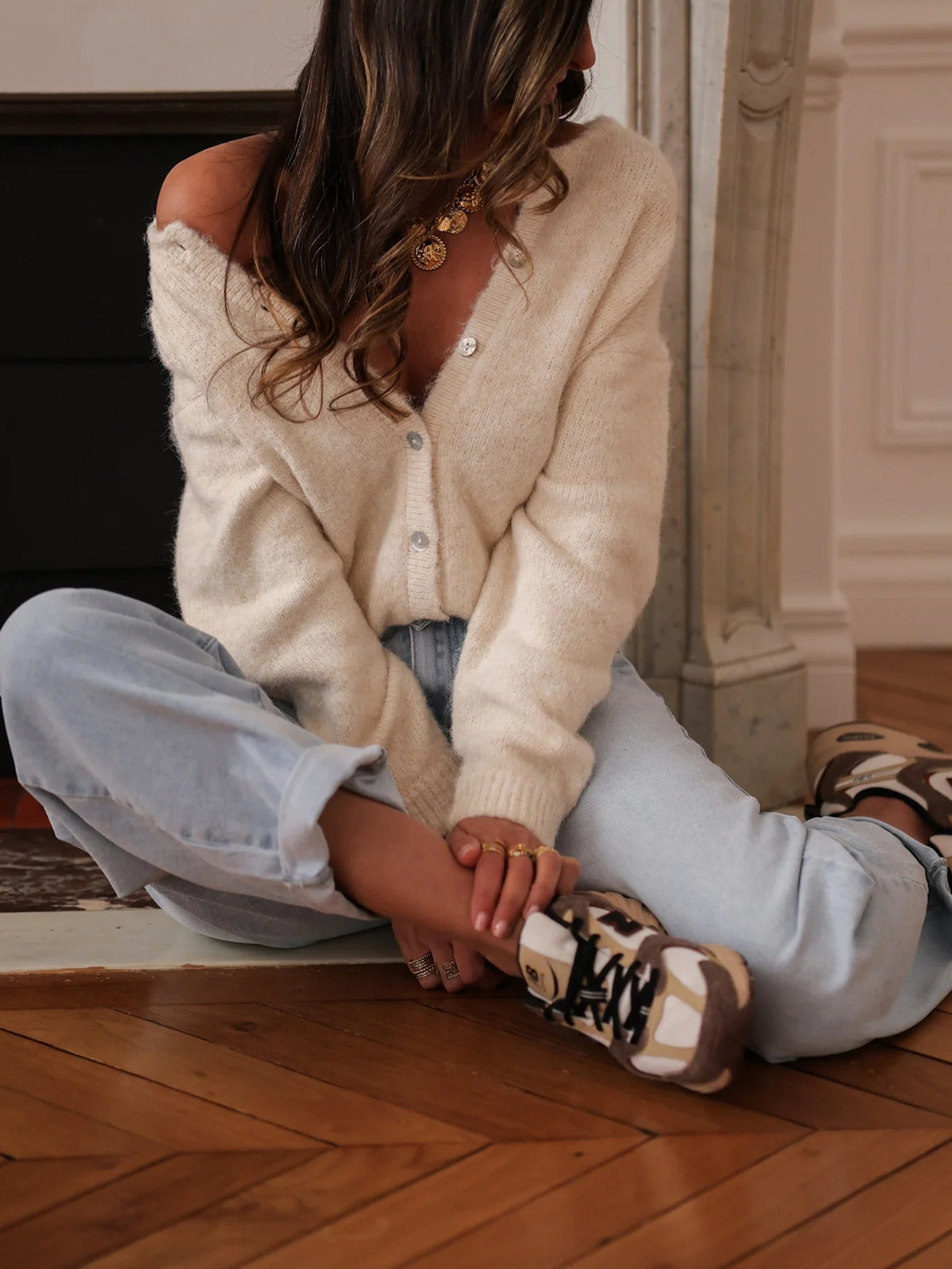 Cárdigan de Punto para Mujer, Casual Holgado con Cuello Redondo, Botones y Manga Larga